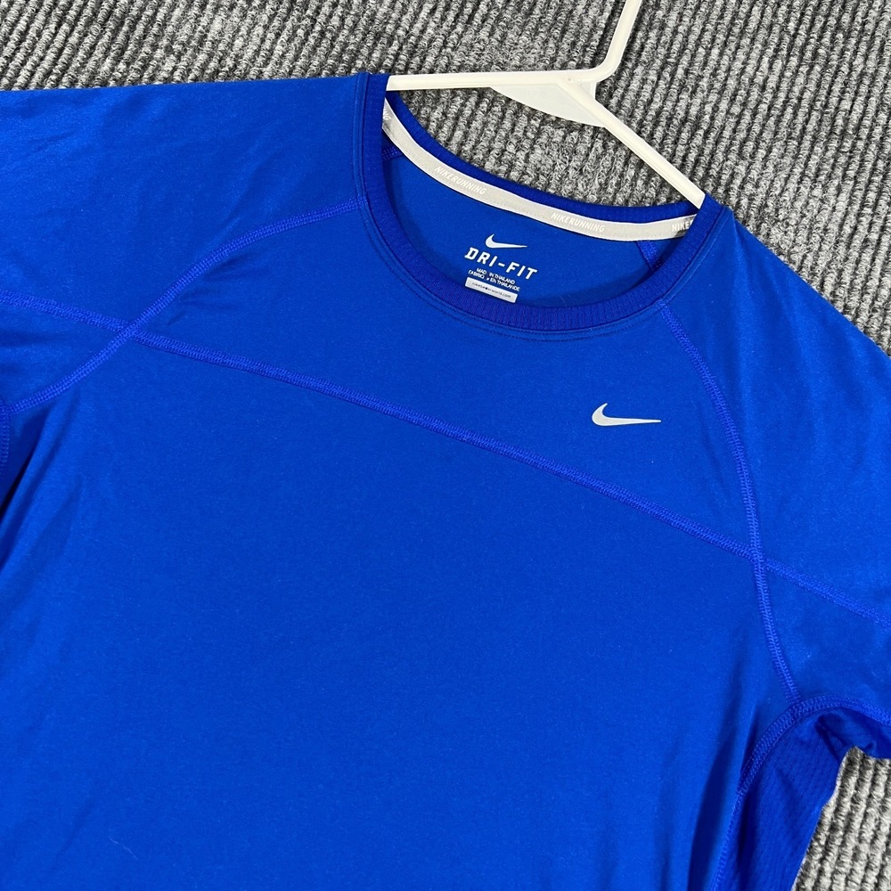 Nike Dri Fit Running Shirt Womens Medium Blue Short Sleeve Performance Athletic‎